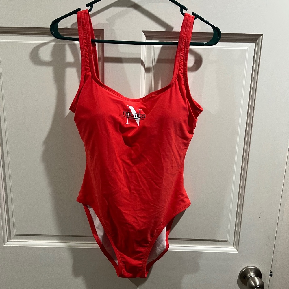 Nautica Red Seamless Fit Women's One Piece Swimsuit Women's Size Lg Lifevest
